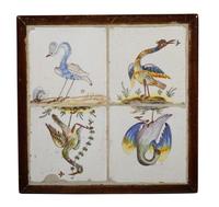 A Pair of William and Mary Style Tile Inset Side Tables Height 19 1/2 x width 18 3/4 x depth 18 3/4 inches.