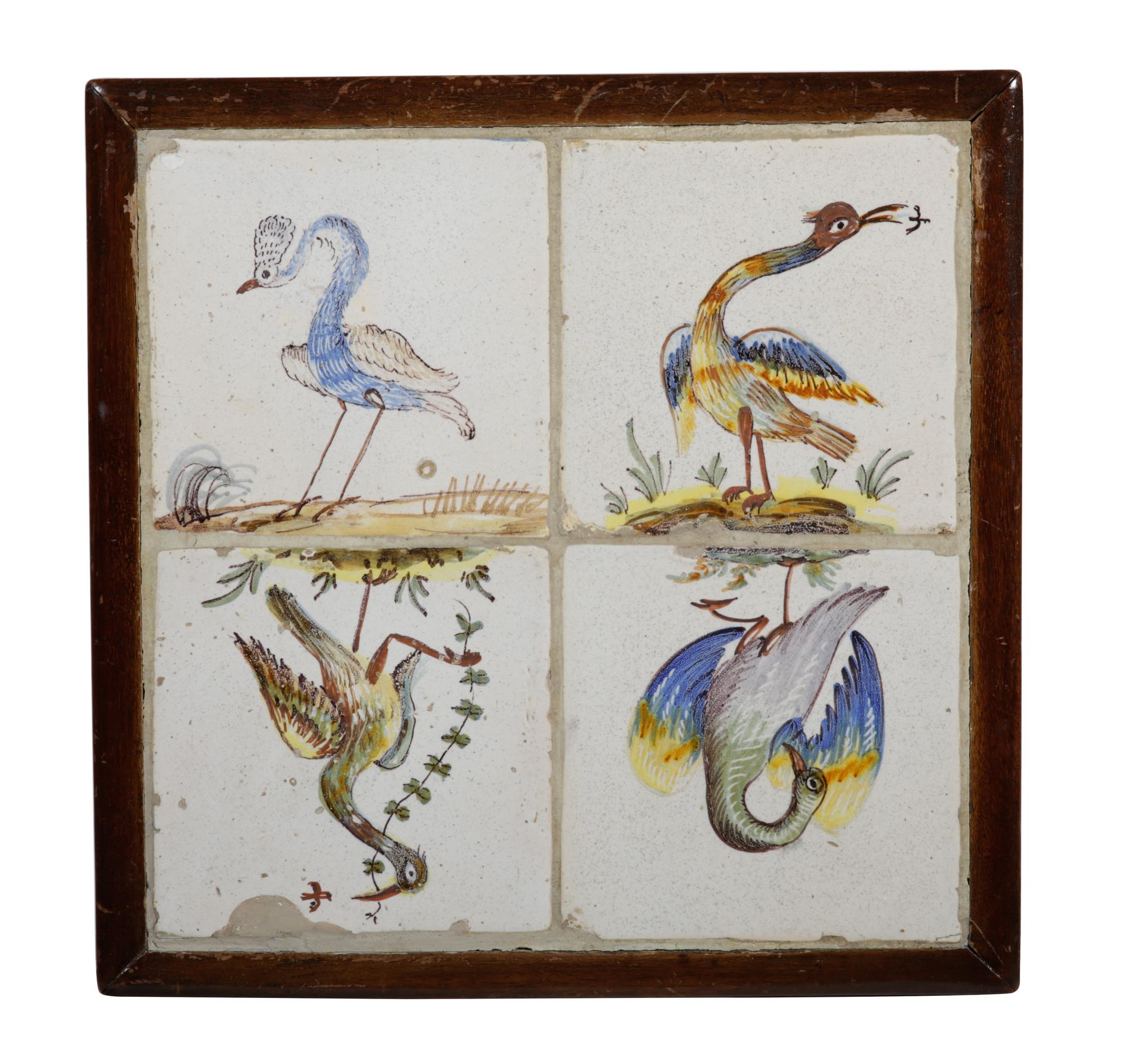 A Pair of William and Mary Style Tile Inset Side Tables Height 19 1/2 x width 18 3/4 x depth 18 3/4 inches.