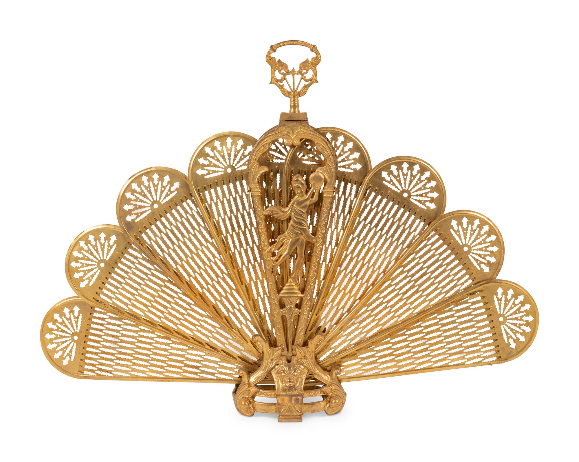 A Continental Brass Fan-Form Fire Screen