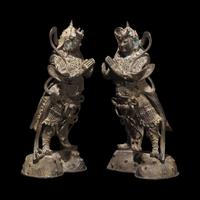 A Pair of Chinese Bronze Figures of Guardians, Weituo 銅韋陀一對