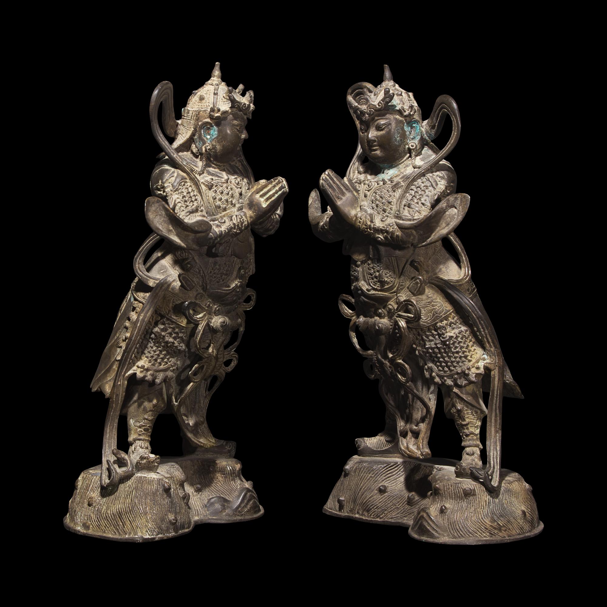 A Pair of Chinese Bronze Figures of Guardians, Weituo 銅韋陀一對