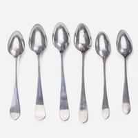 A large collection of twenty-five bird-back and fancy-back teaspoons Various makers, Lancaster, Reading, Philadelphia, PA, and Burlington, NJ, circa 1780-1820