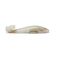 Four Chinese Greyish White Jade "Dragon" Head Belt Hooks, Qing Dynasty — 清 灰白玉龍鉤四件