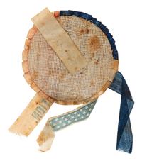 [LINCOLN, Abraham (1809-1865)]. Tri-colored 1864 campaign cockade with Lincoln ferrotype at center.