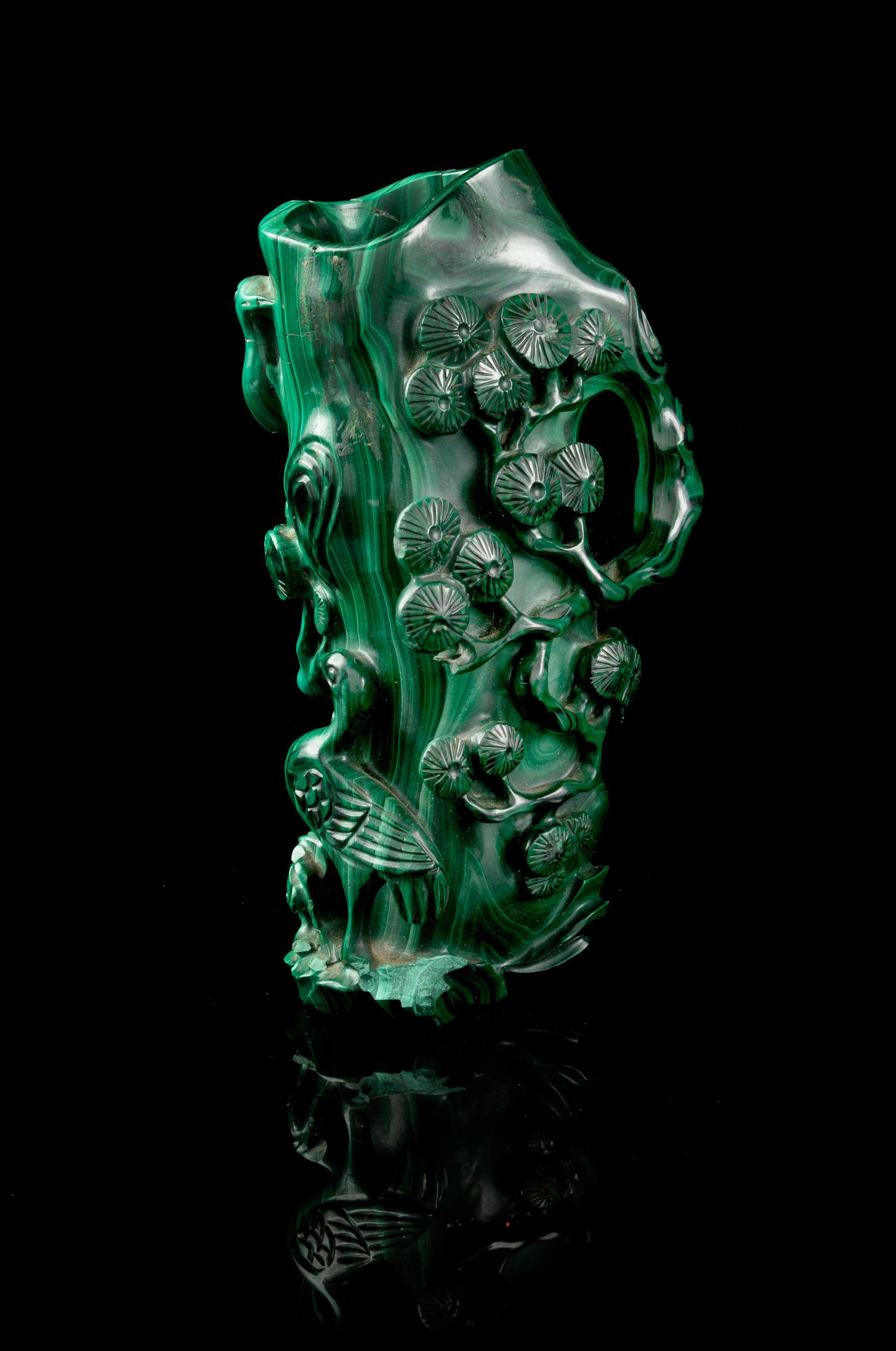 A Carved Malachite Brushpot Height 5 inches. — QING DYNASTY