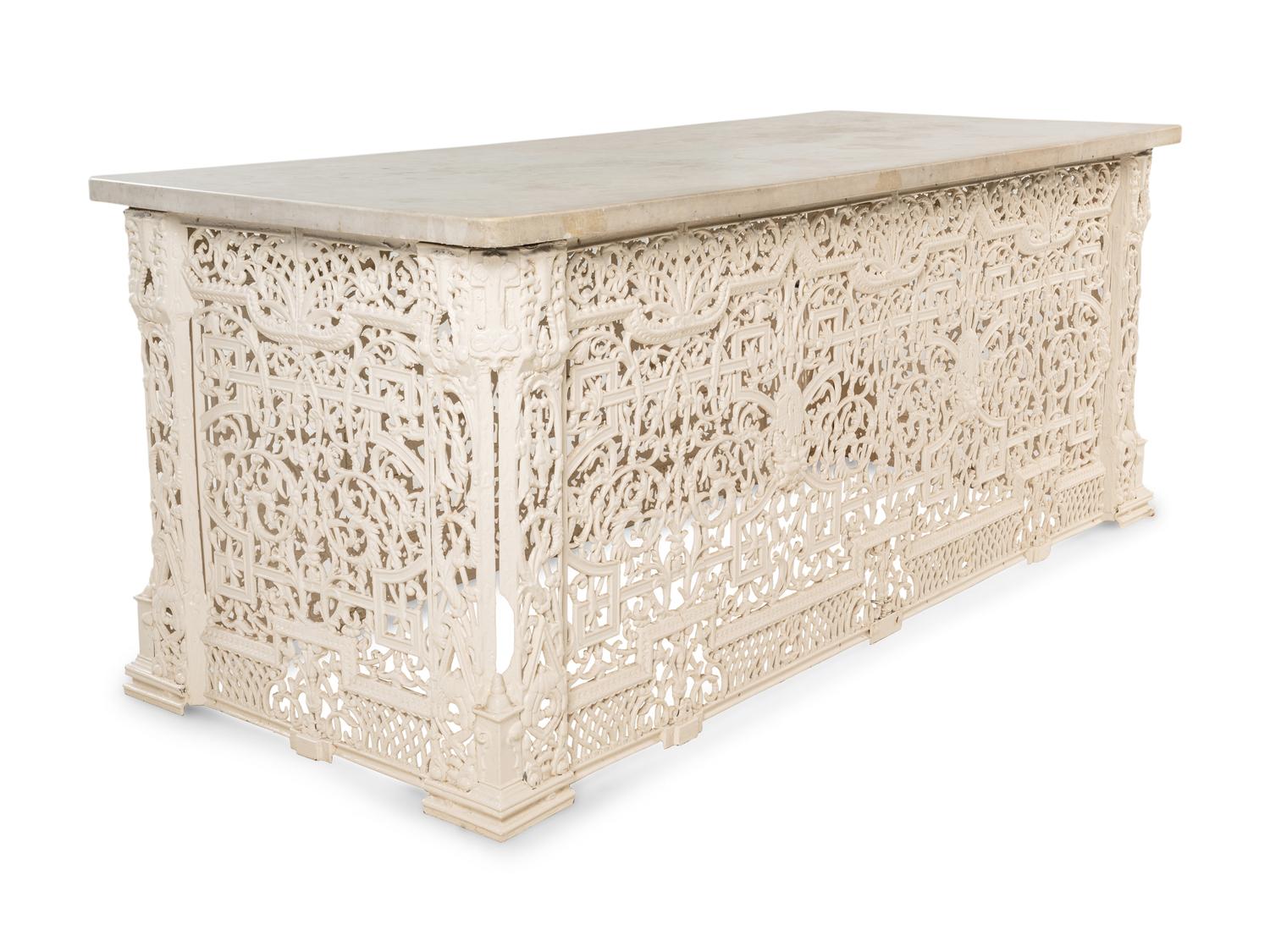 A Victorian White-Painted Cast Iron Marble-Top Radiator Cover