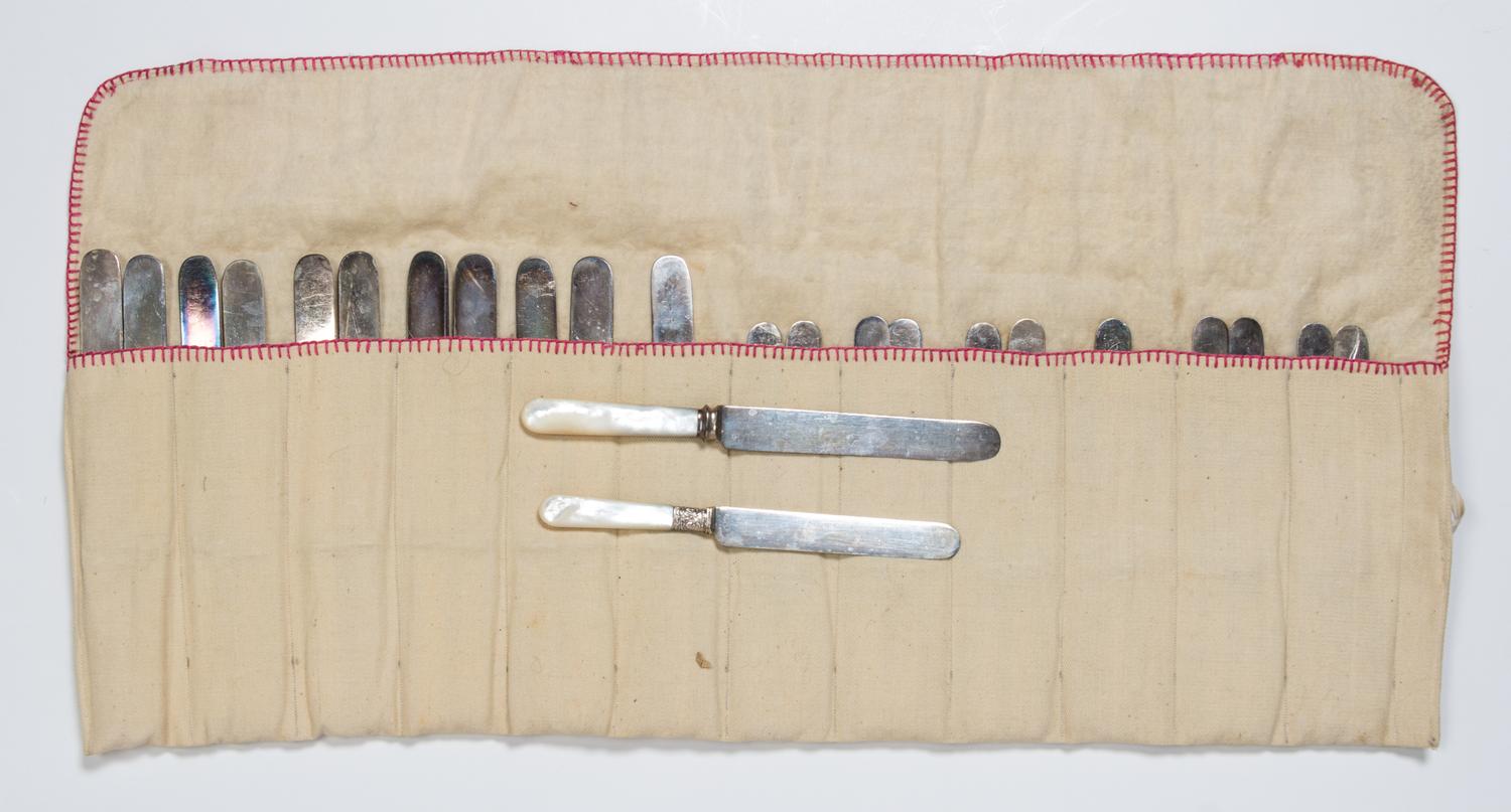 Two Sets of Twelve Silver-plate Knives, J. Russell & Co. and Spaulding & Co., each with mother-of- pearl handles, comprising twelve din