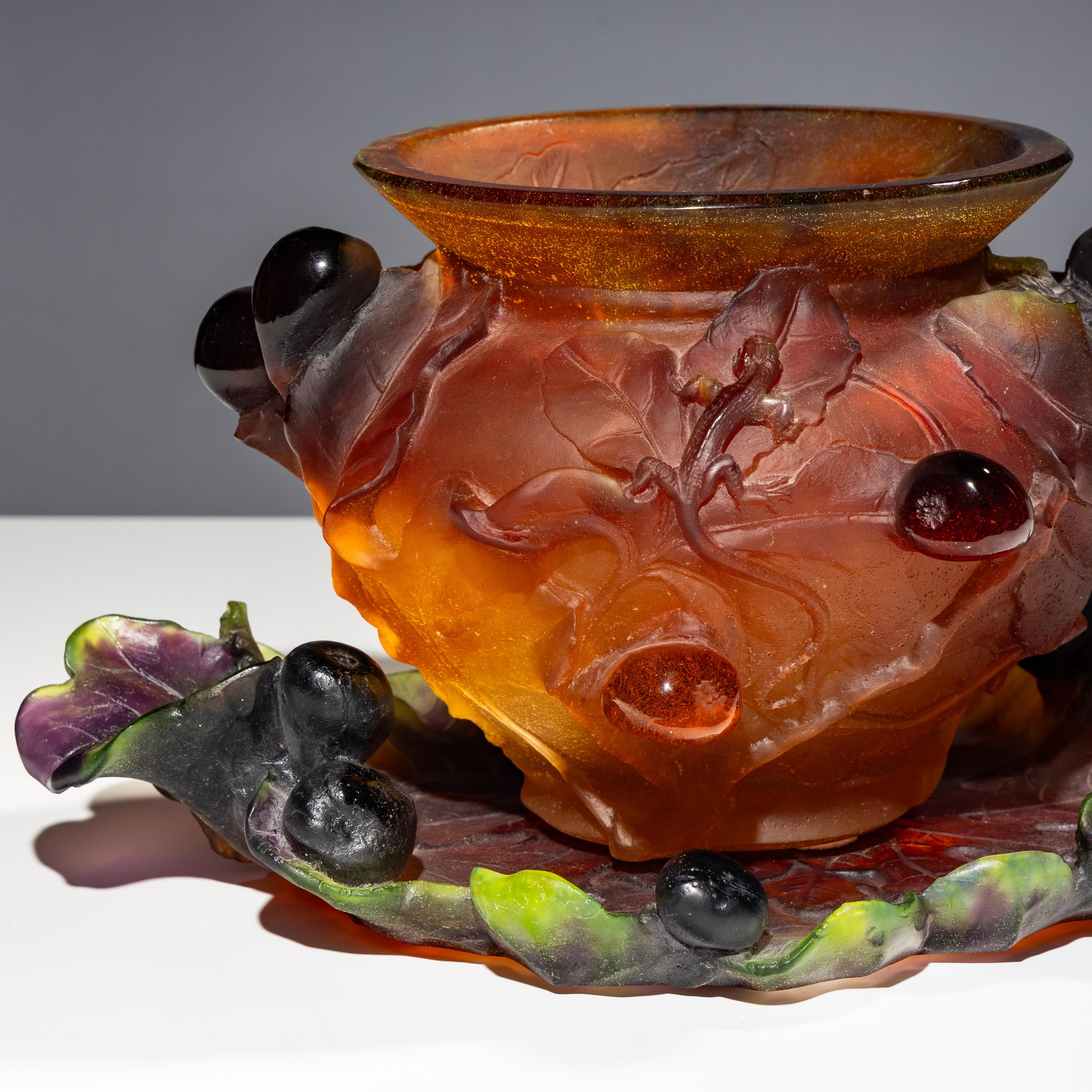 Pâte-De-Verre Les Figues (Figs) vase and tray