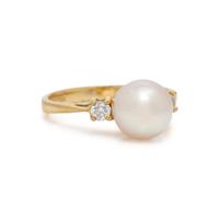 TIFFANY & CO., CULTURED PEARL AND DIAMOND RING