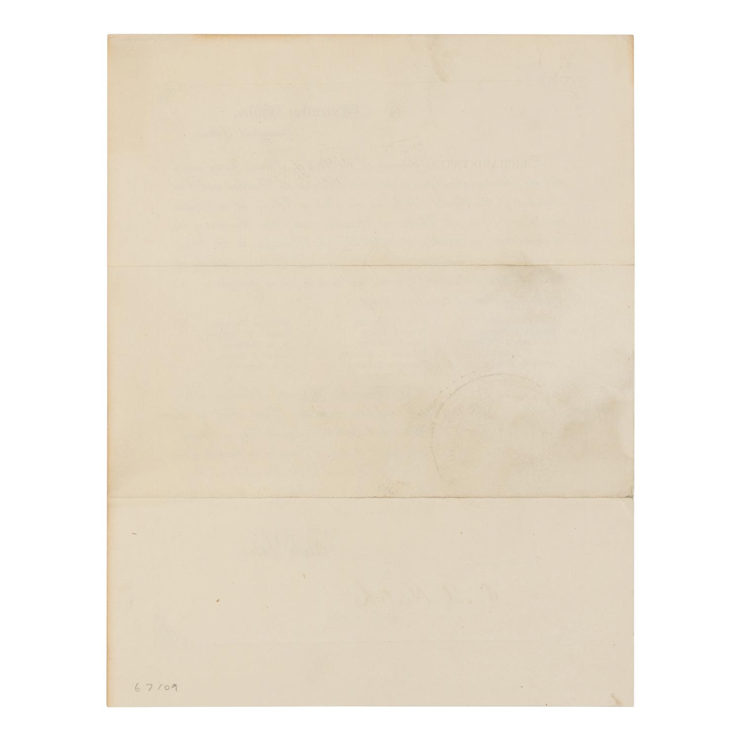 [LINCOLN-JOHNSON CAMPAIGN]. YATES, Richard (1815-1873). Engraved document signed ("Rich. Yates"), Springfield, Illinois, December 1864.