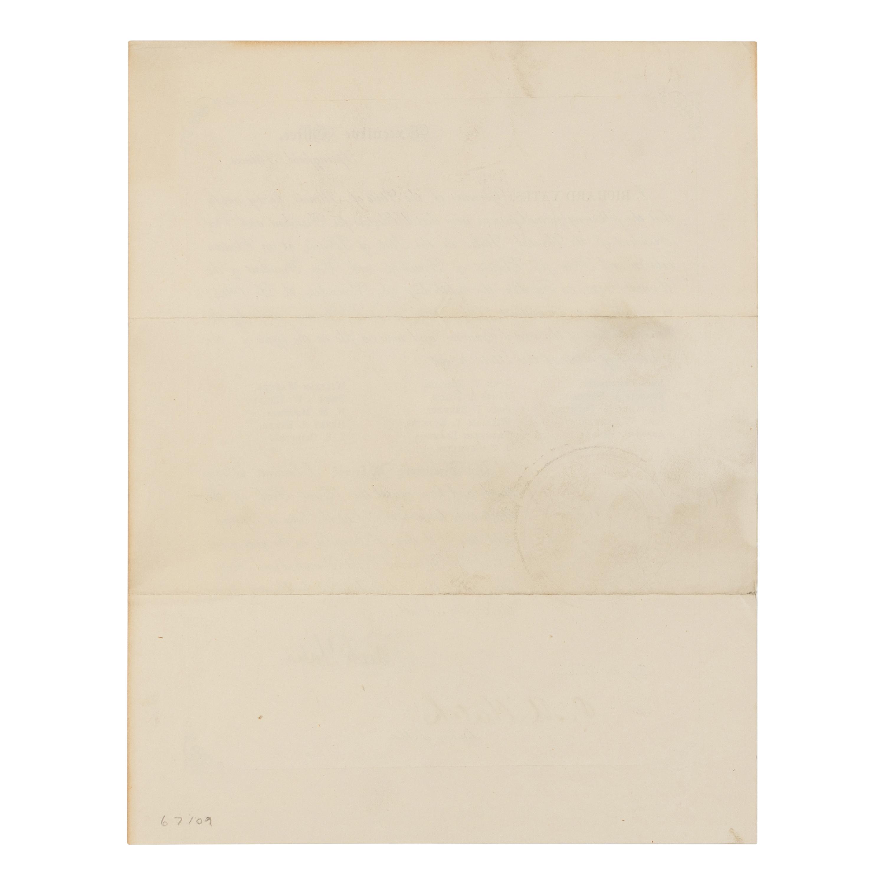 [LINCOLN-JOHNSON CAMPAIGN]. YATES, Richard (1815-1873). Engraved document signed ("Rich. Yates"), Springfield, Illinois, December 1864.