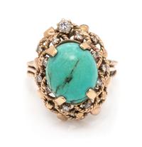A Yellow Gold, Turquoise and Diamond Ring,