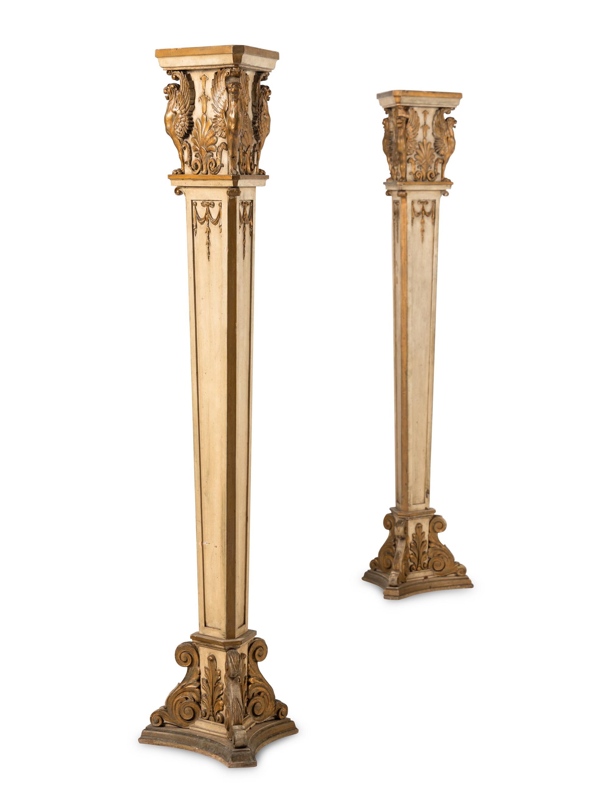 A Pair of Empire Style Painted Torchères