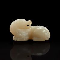 A Small Chinese carved grayish white jade figure of mythical beast 白玉小瑞兽 Qing Dynasty ?