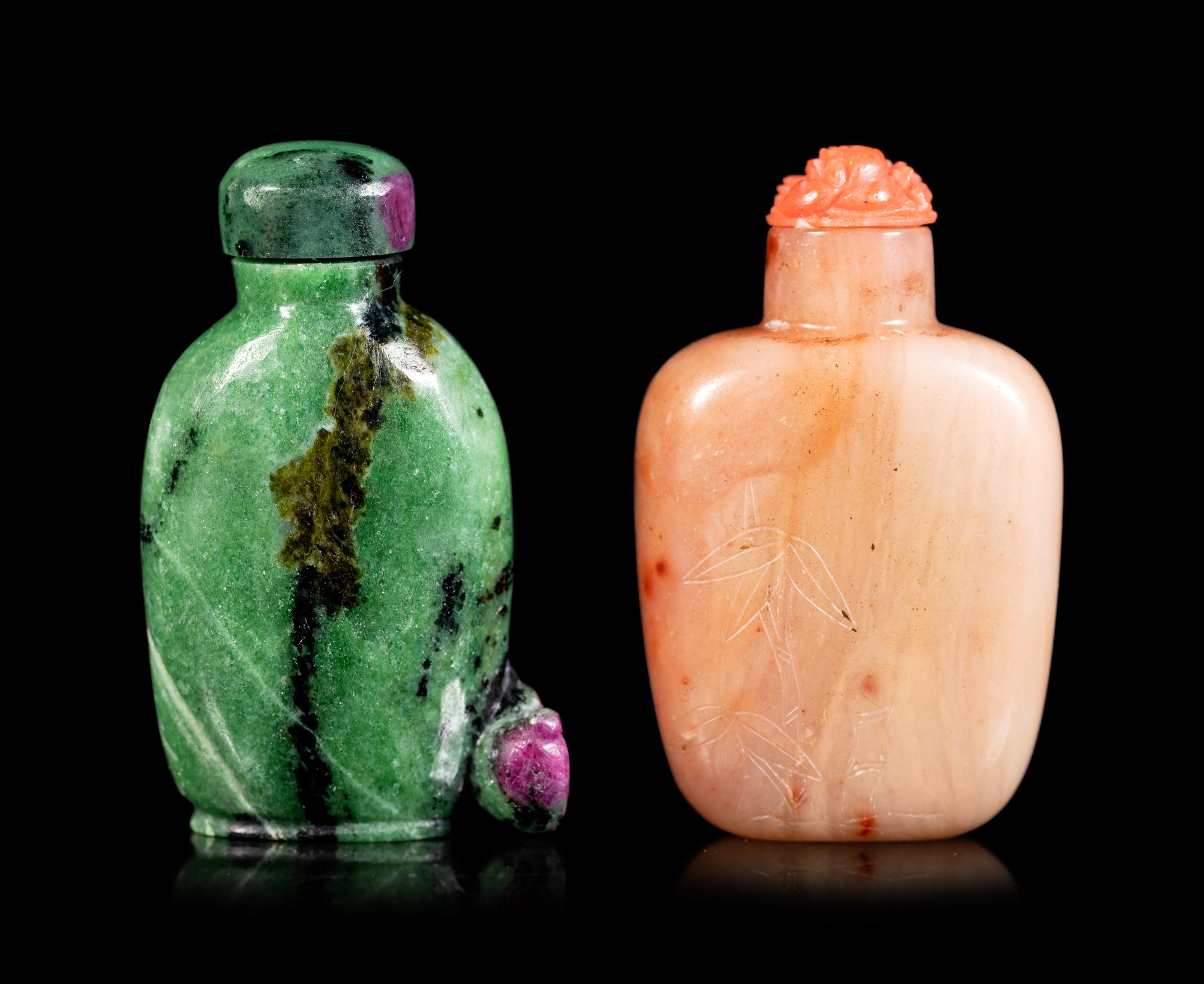 Two Chinese Hardstone Snuff Bottles