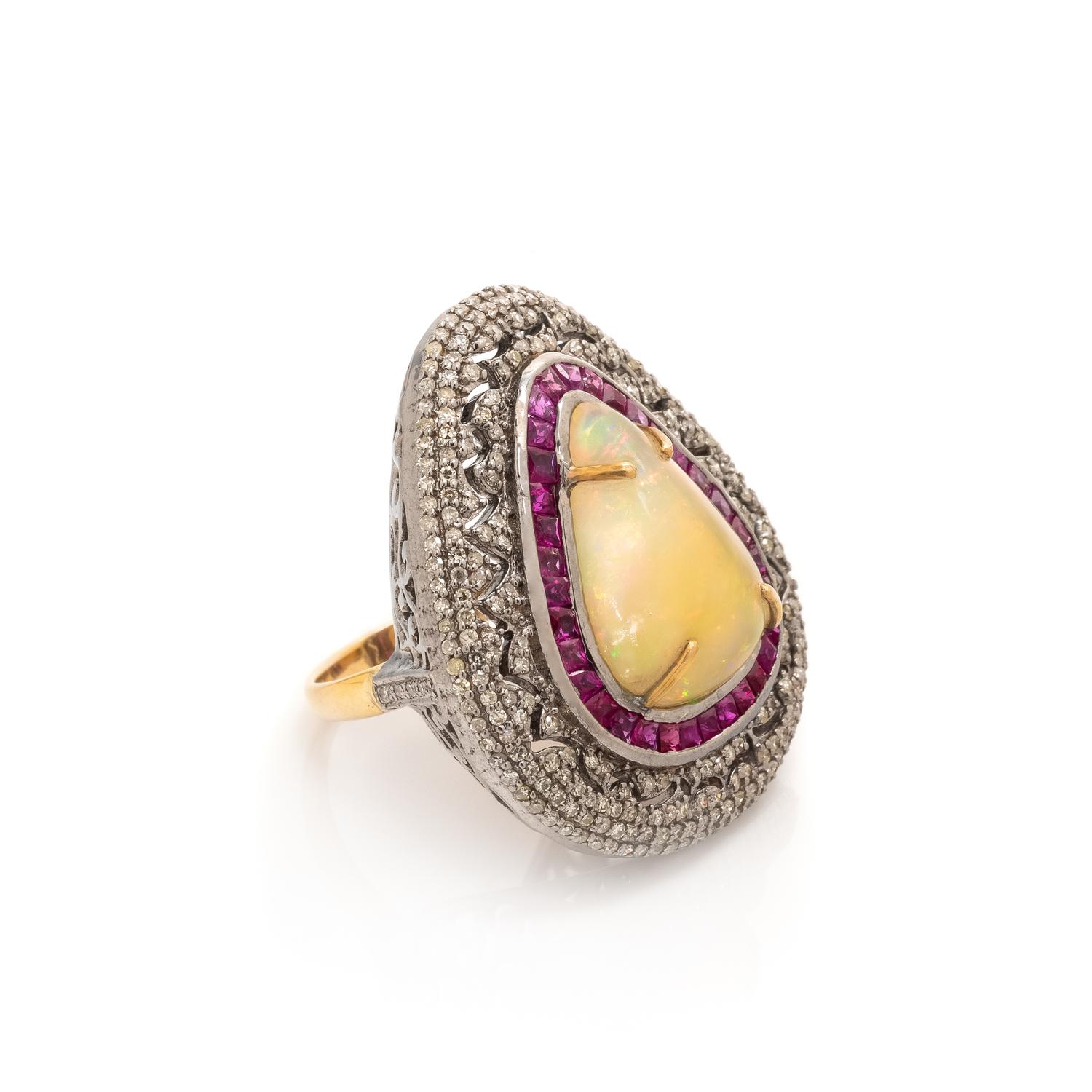OPAL, RUBY AND DIAMOND RING