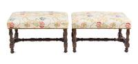 A Pair of William and Mary Style Walnut Benches Height 29 x width 17 x depth 16 inches.