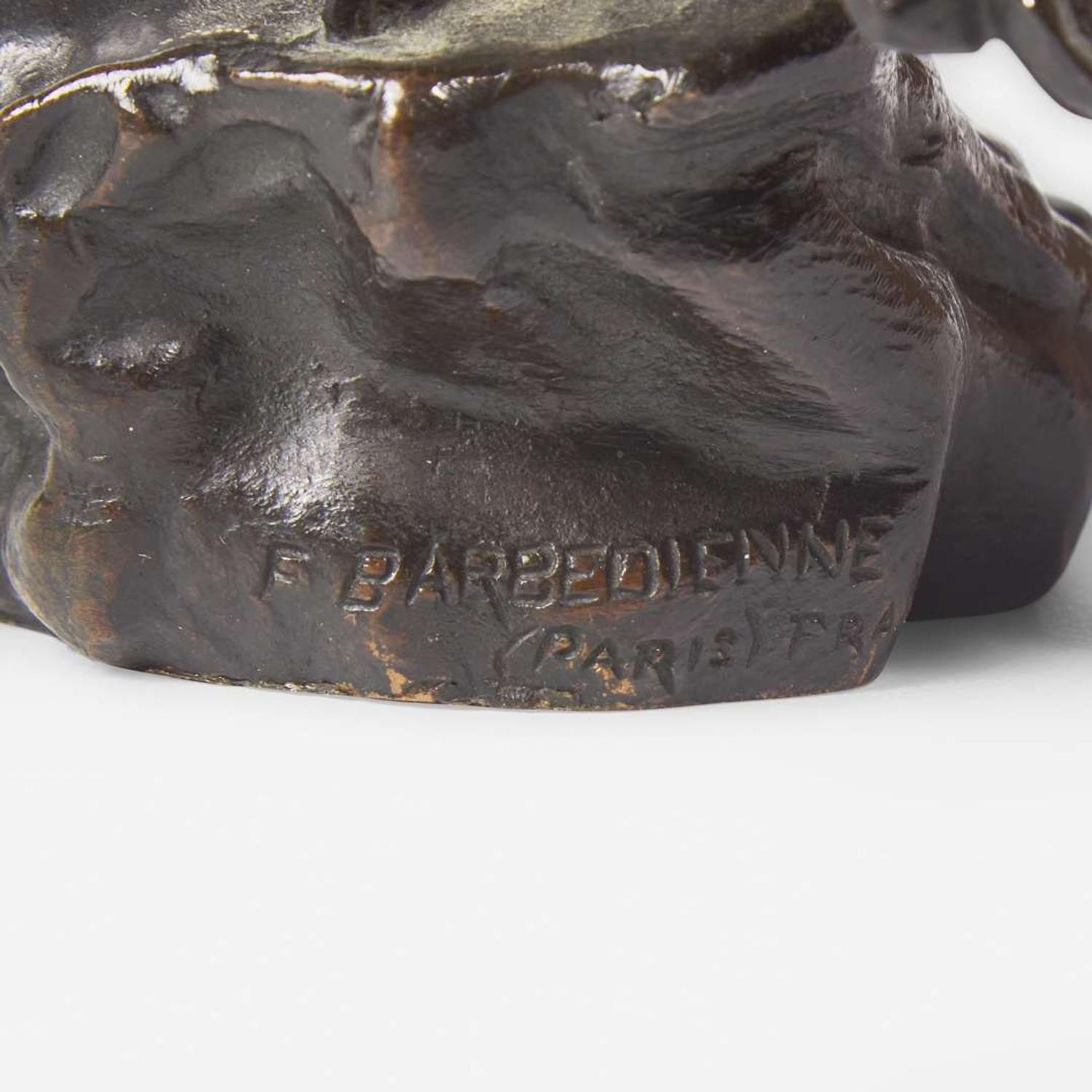 Antoine-Louis Barye (French, 1795-1875) Three Small Works: Eagle with Outstretched Wings, Owl Hunting Rat, and Seated Cat, Cast by Ferdinand Barbedienne (French, 1810-1892), late 19th century