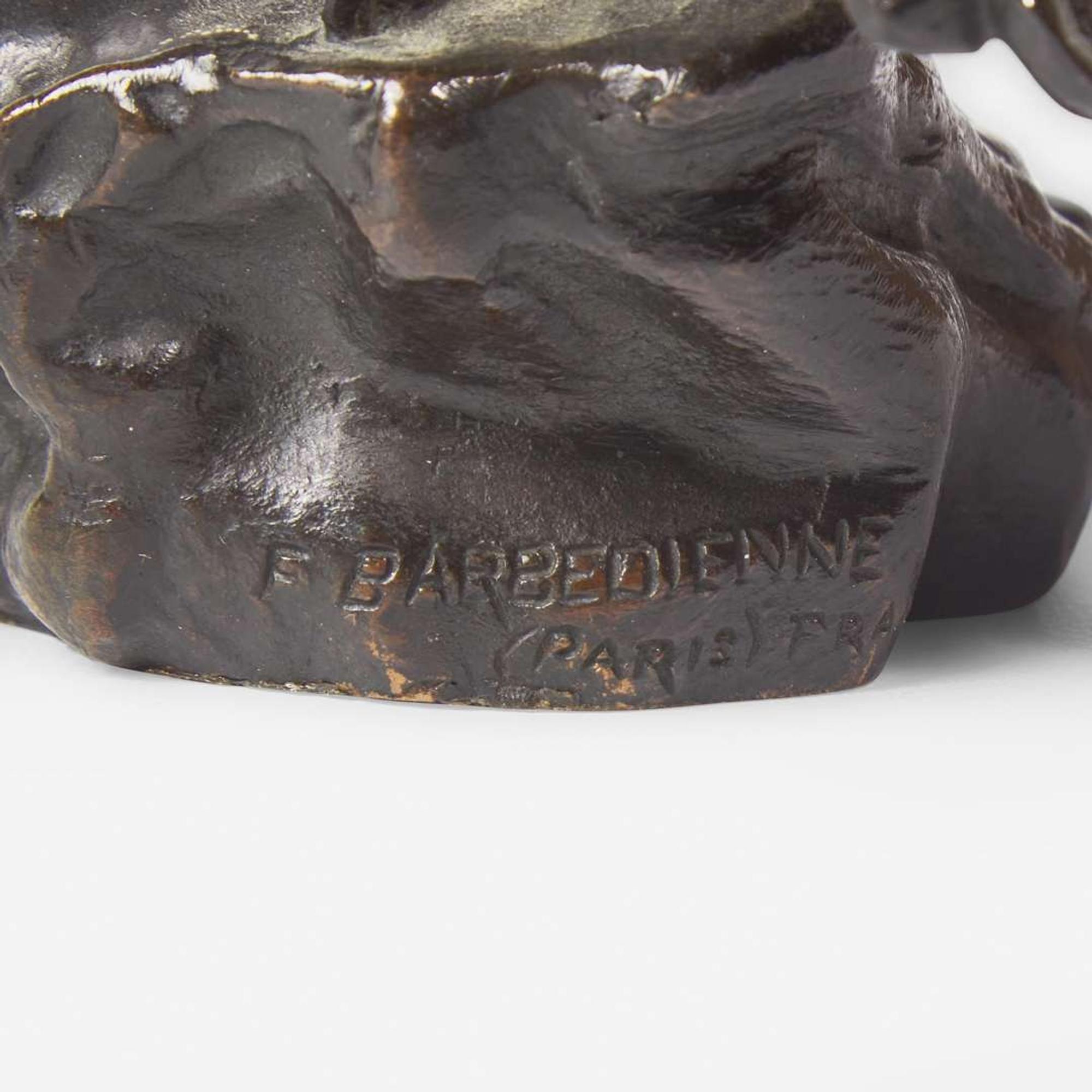 Antoine-Louis Barye (French, 1795-1875) Three Small Works: Eagle with Outstretched Wings, Owl Hunting Rat, and Seated Cat, Cast by Ferdinand Barbedienne (French, 1810-1892), late 19th century