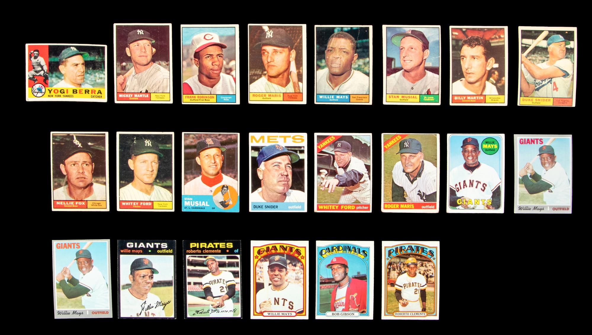 A Collection of 1960s and '70s Topps Hall of Fame and Notable Baseball Cards Including Mickey Mantle and Willie Mays