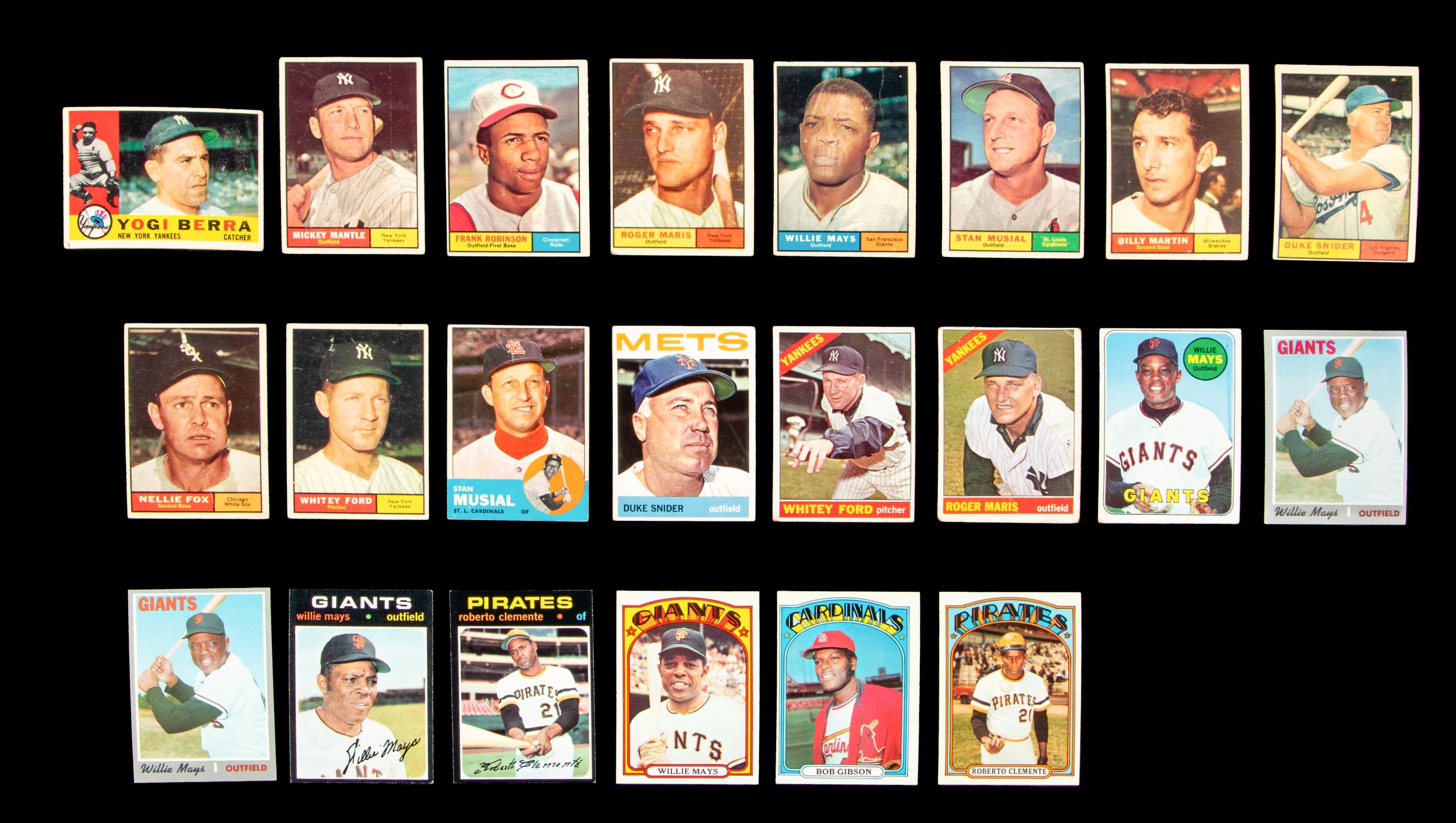 A Collection of 1960s and '70s Topps Hall of Fame and Notable Baseball Cards Including Mickey Mantle and Willie Mays