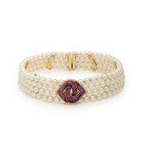 MARINA B., CULTURED PEARL, AMETHYST, AND YELLOW GOLD CHOKER NECKLACE
