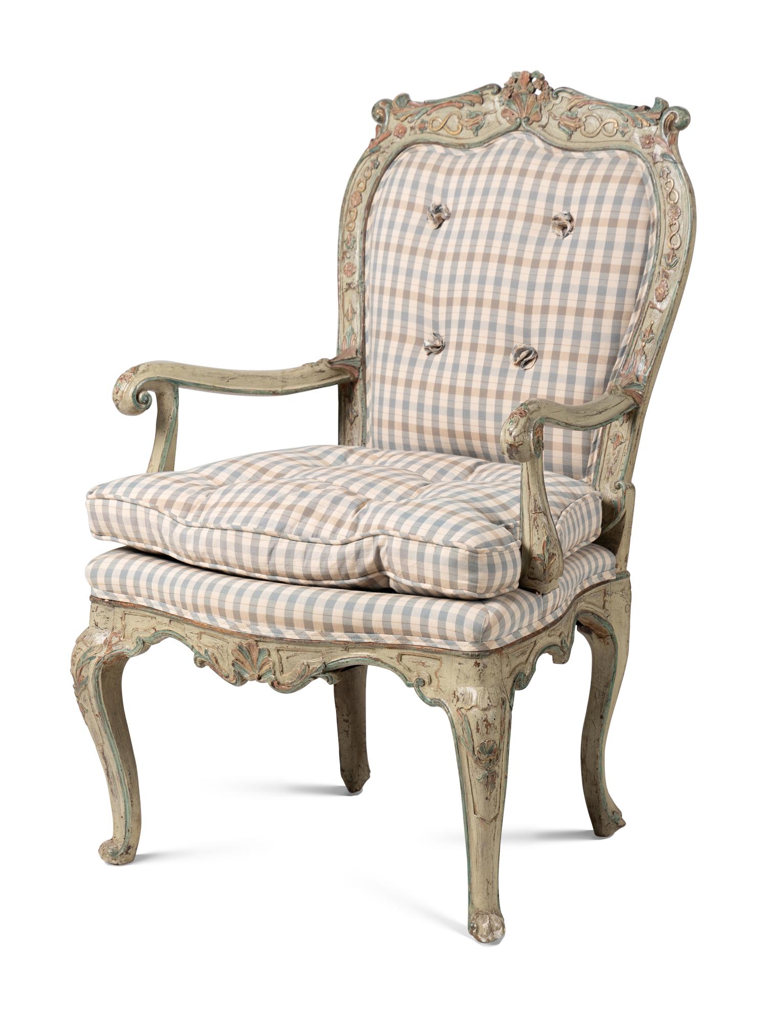 A Set of Six North Italian Rococo Polychrome Painted Armchairs