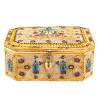 A Large Silvered and Gilt Filigree and Jeweled Box