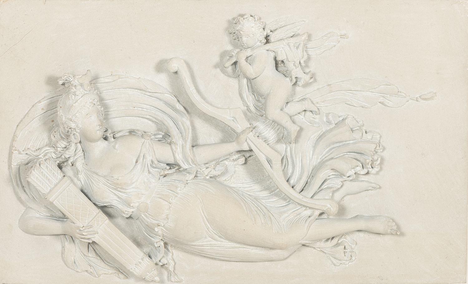 A Carved Lava Panel of Diana and Eros