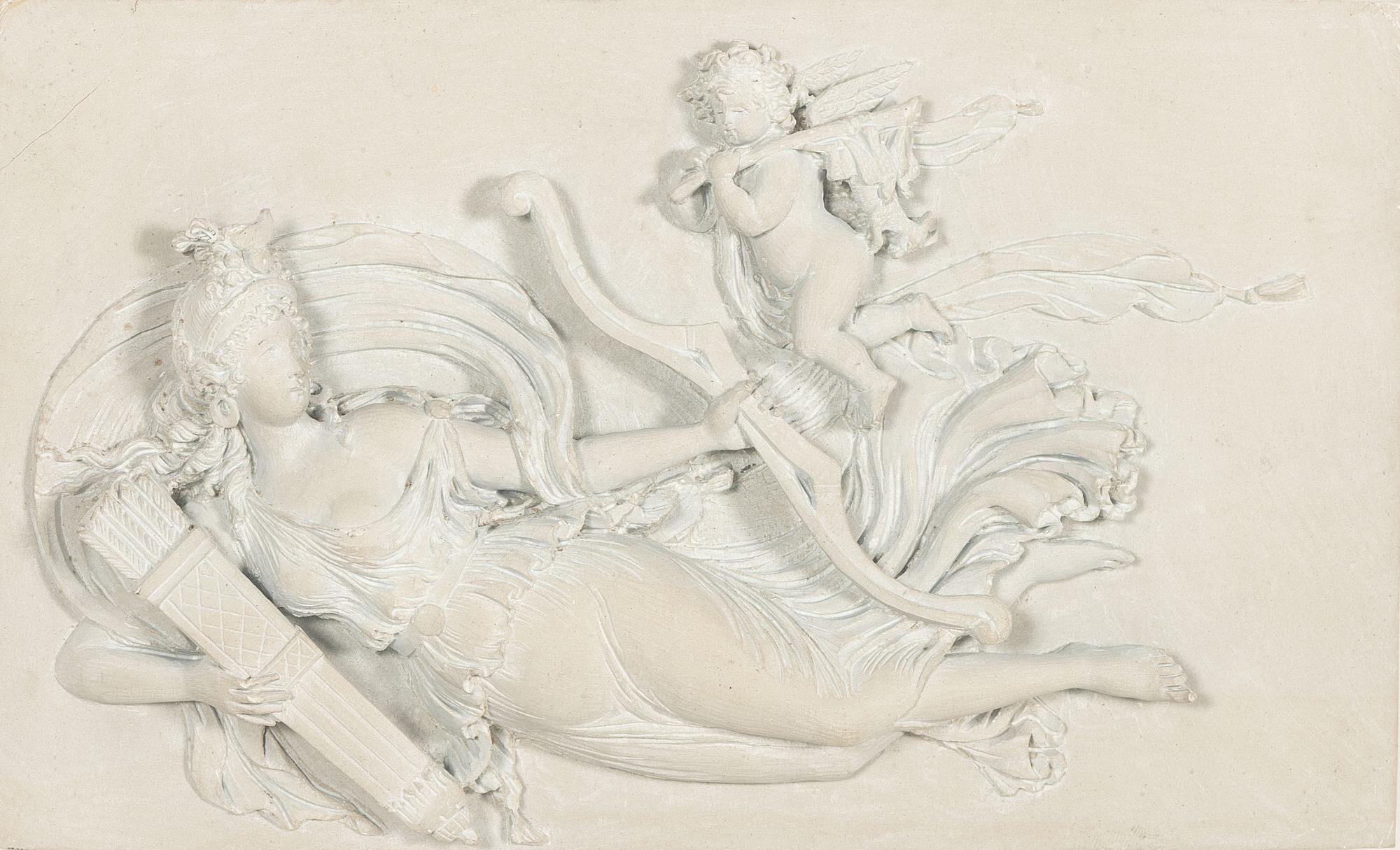 A Carved Lava Panel of Diana and Eros