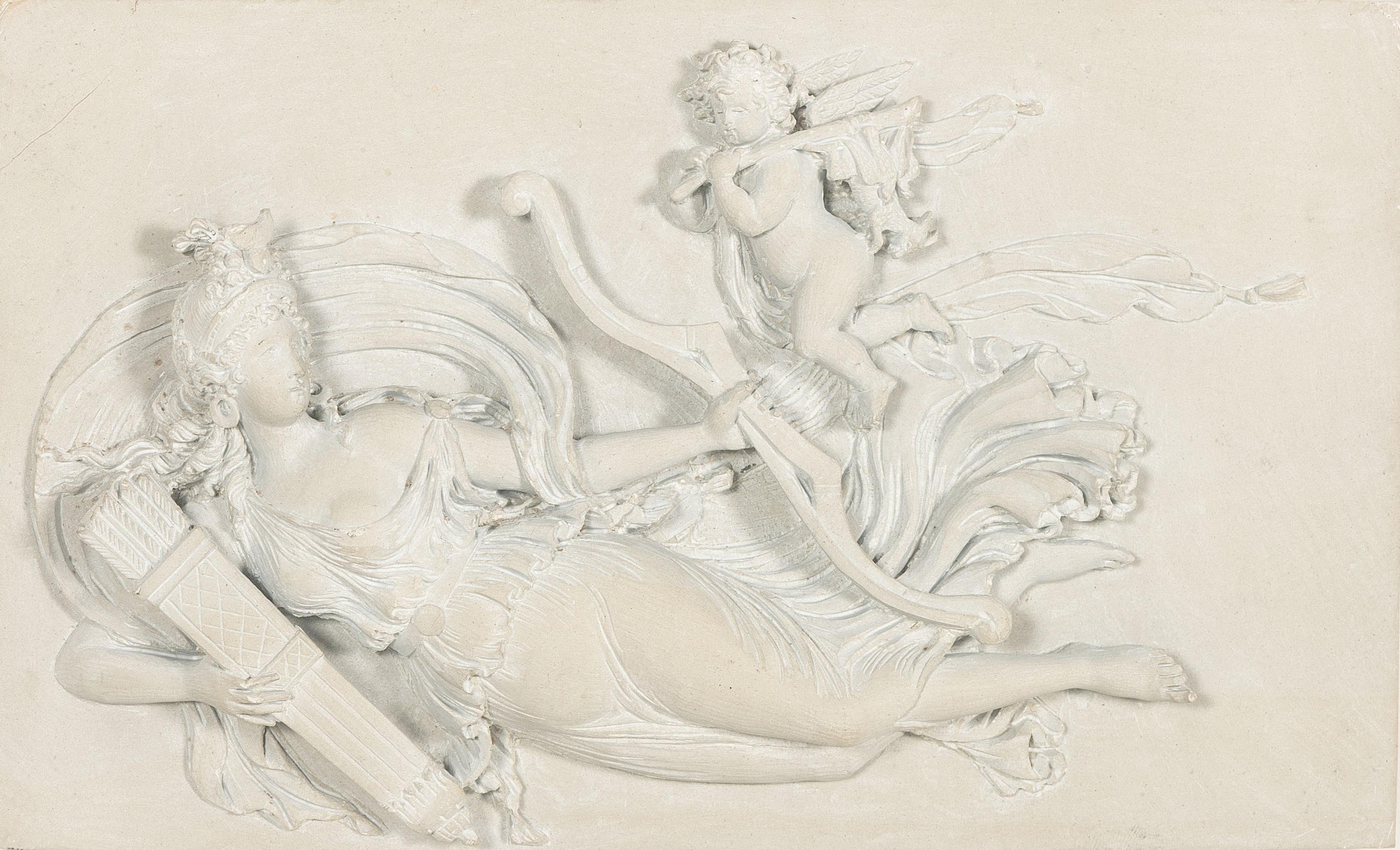 A Carved Lava Panel of Diana and Eros