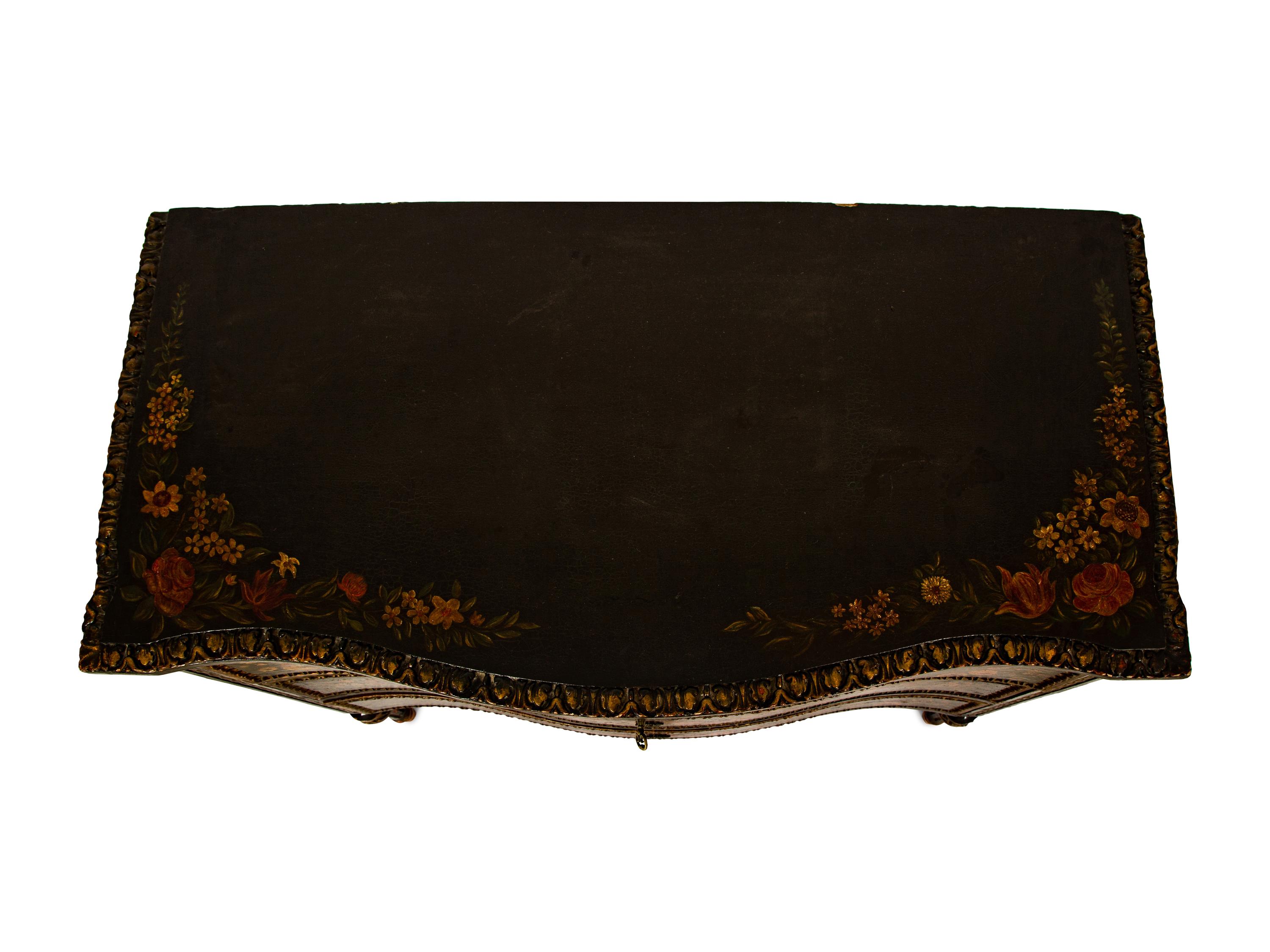 A Continental Louis XVI Style Floral Painted Commode