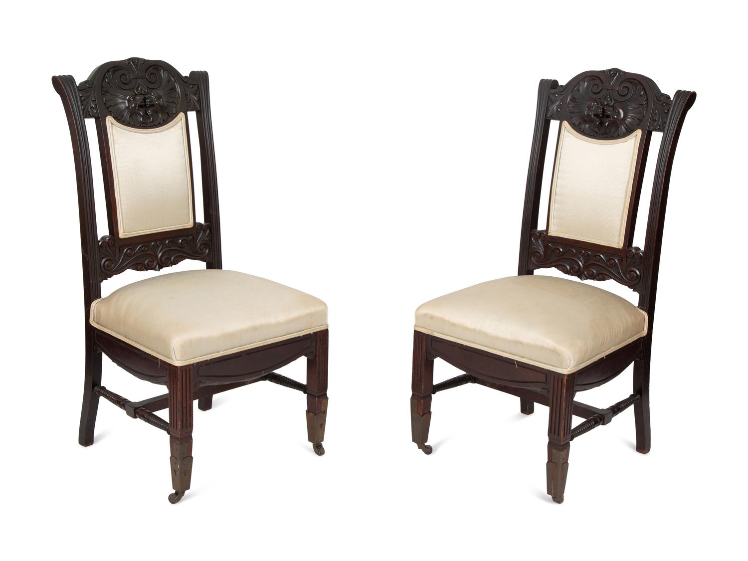 Four Victorian Carved Carved and Stained Oak Side Chairs — 19TH/20TH CENTURY