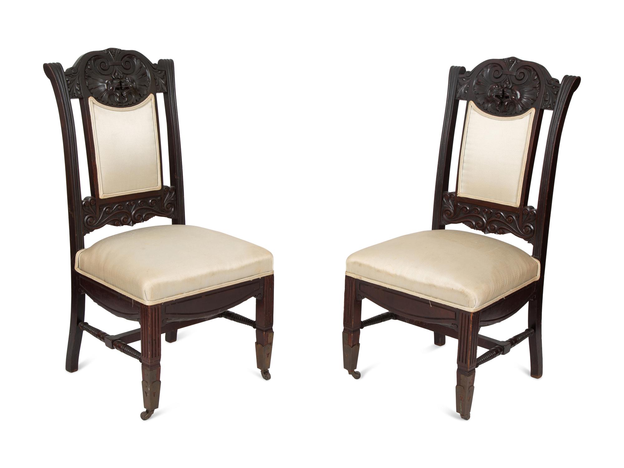 Four Victorian Carved Carved and Stained Oak Side Chairs — 19TH/20TH CENTURY