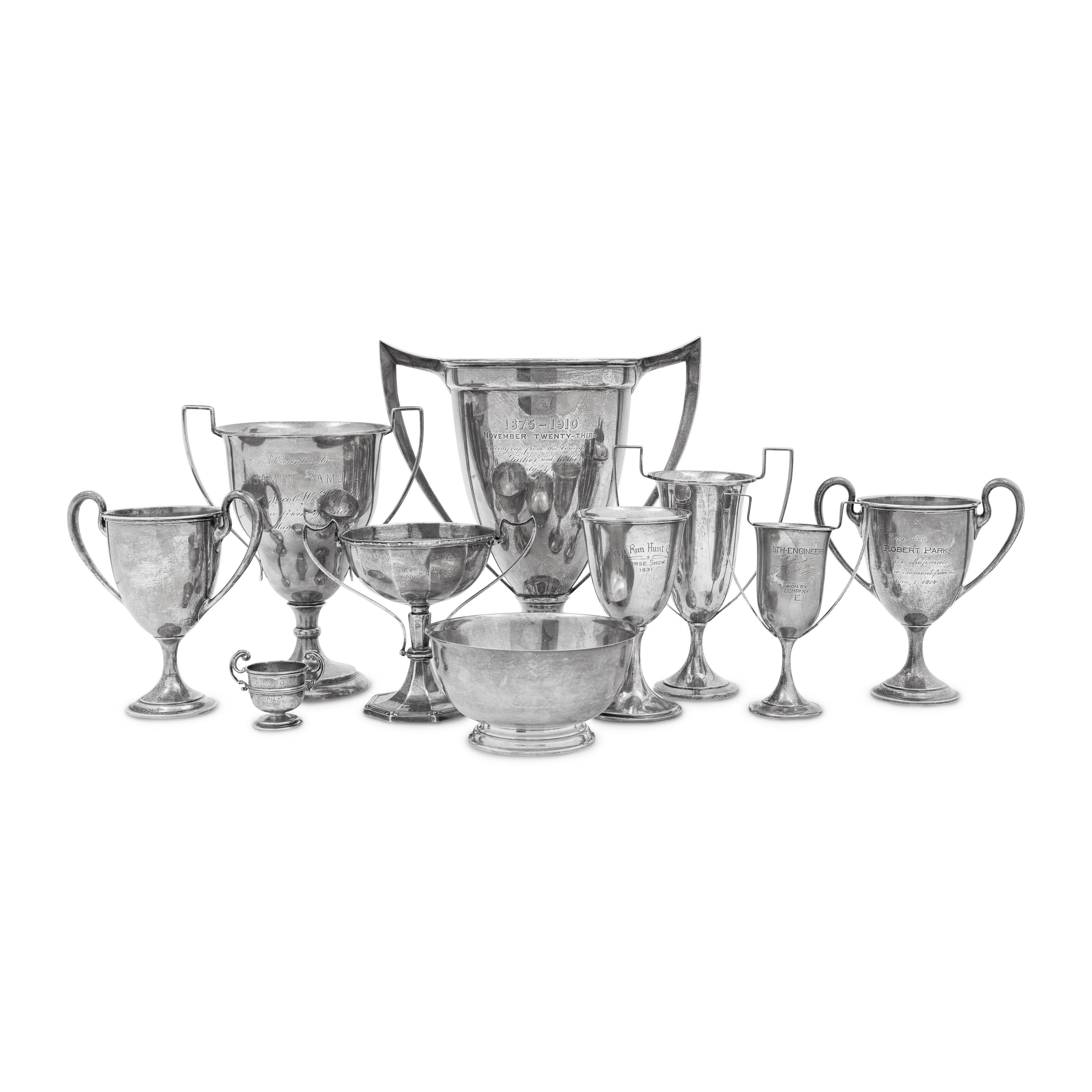 A Collection of Ten American and British Silver Presentation Trophies