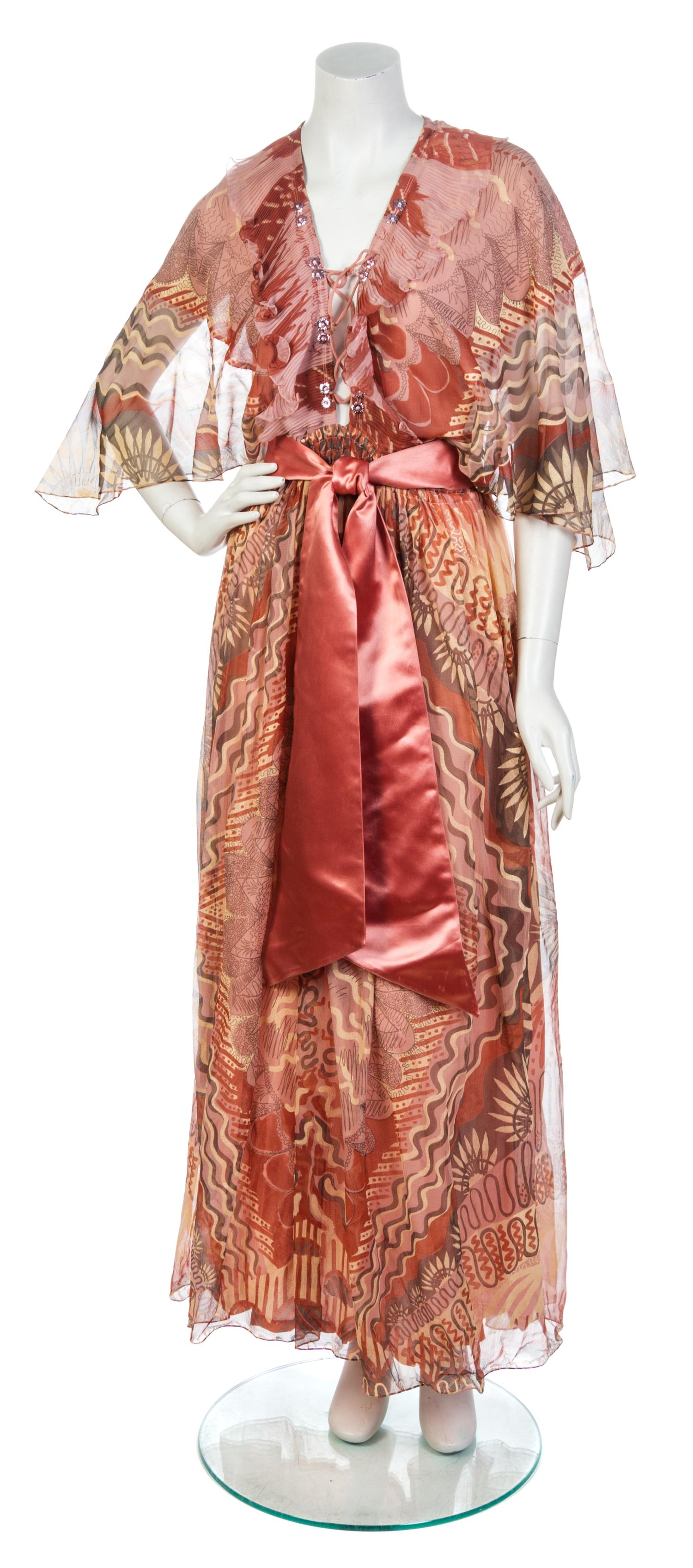 A Zandra Rhodes Mauve Print Silk Chiffon Dress, Size 8.