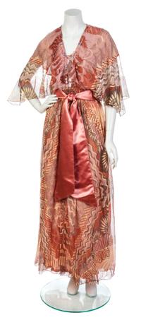 A Zandra Rhodes Mauve Print Silk Chiffon Dress, Size 8.