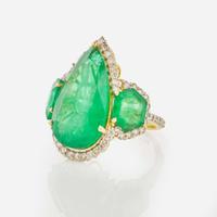 An 18K Yellow Gold, Emerald, and Diamond Ring