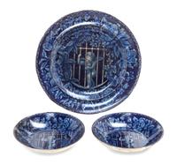 Three English Transfer Decorated Articles Diameter of largest 18 1/8 inches.