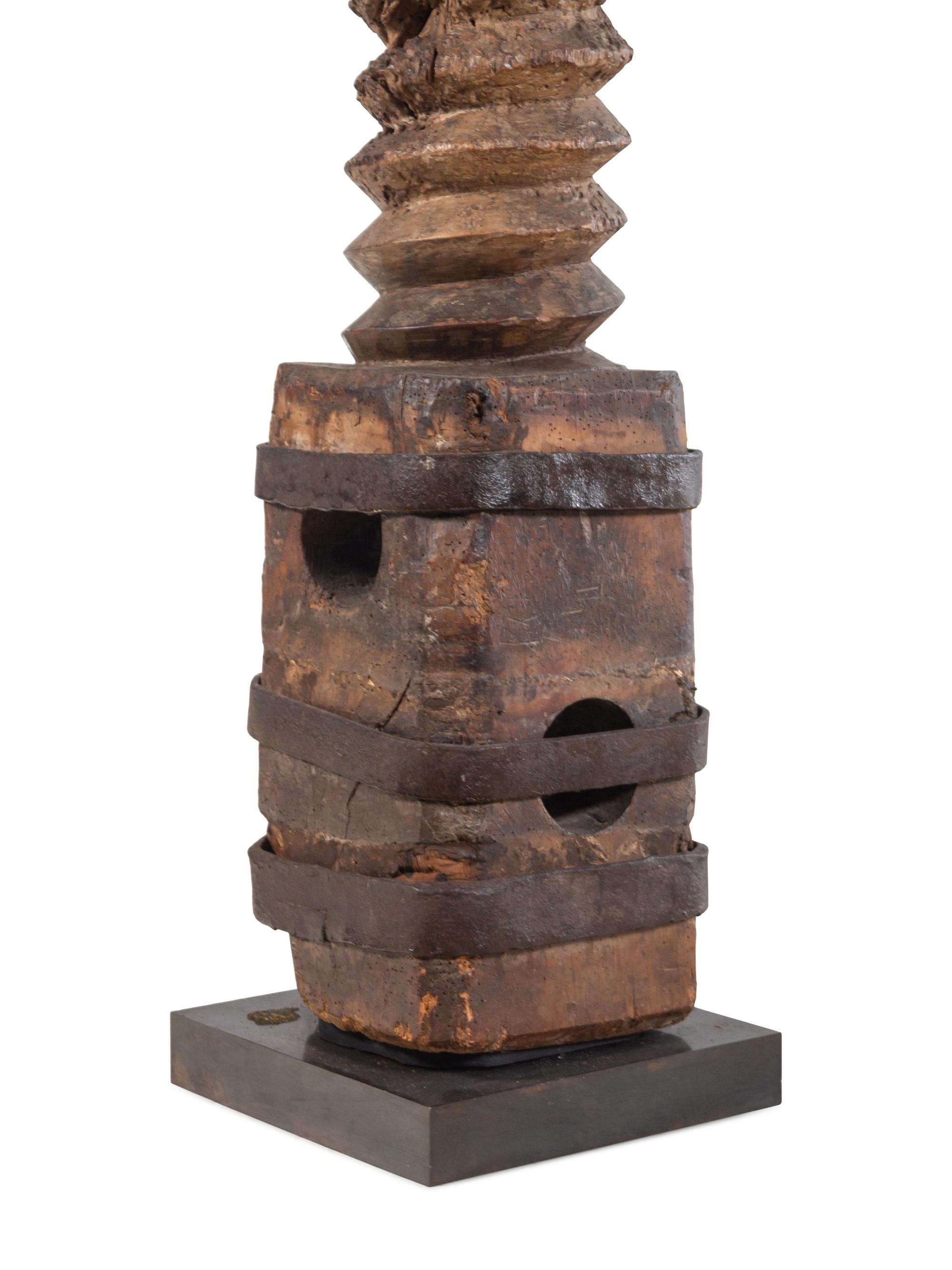A Pair of French Iron Mounted Grape Presses Converted to Pedestals