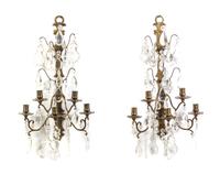 A Pair of Dutch Brass Five-Light Sconces Height 27 inches.