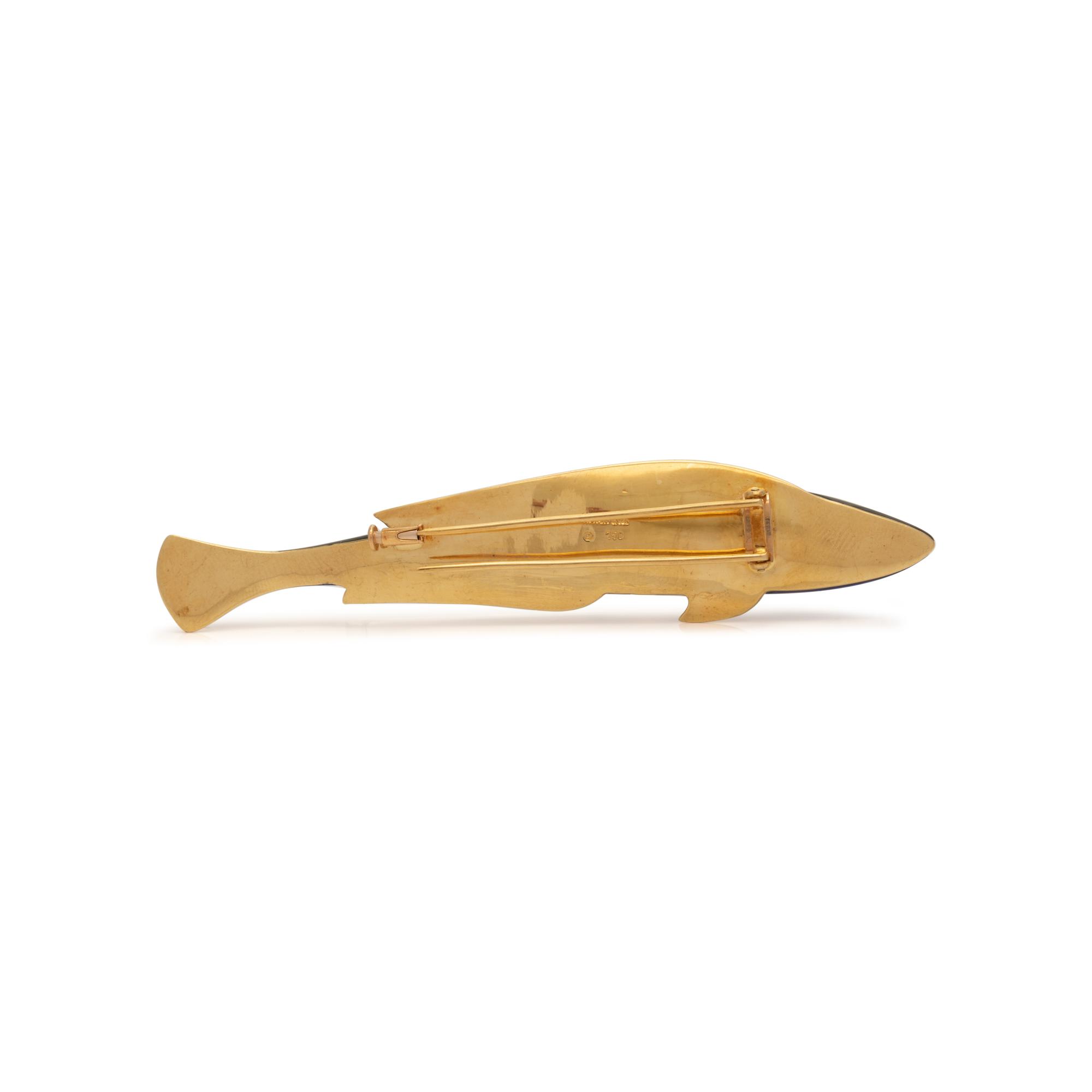 TIFFANY & CO., LAPIS LAZULI AND ONYX FISH BROOCH