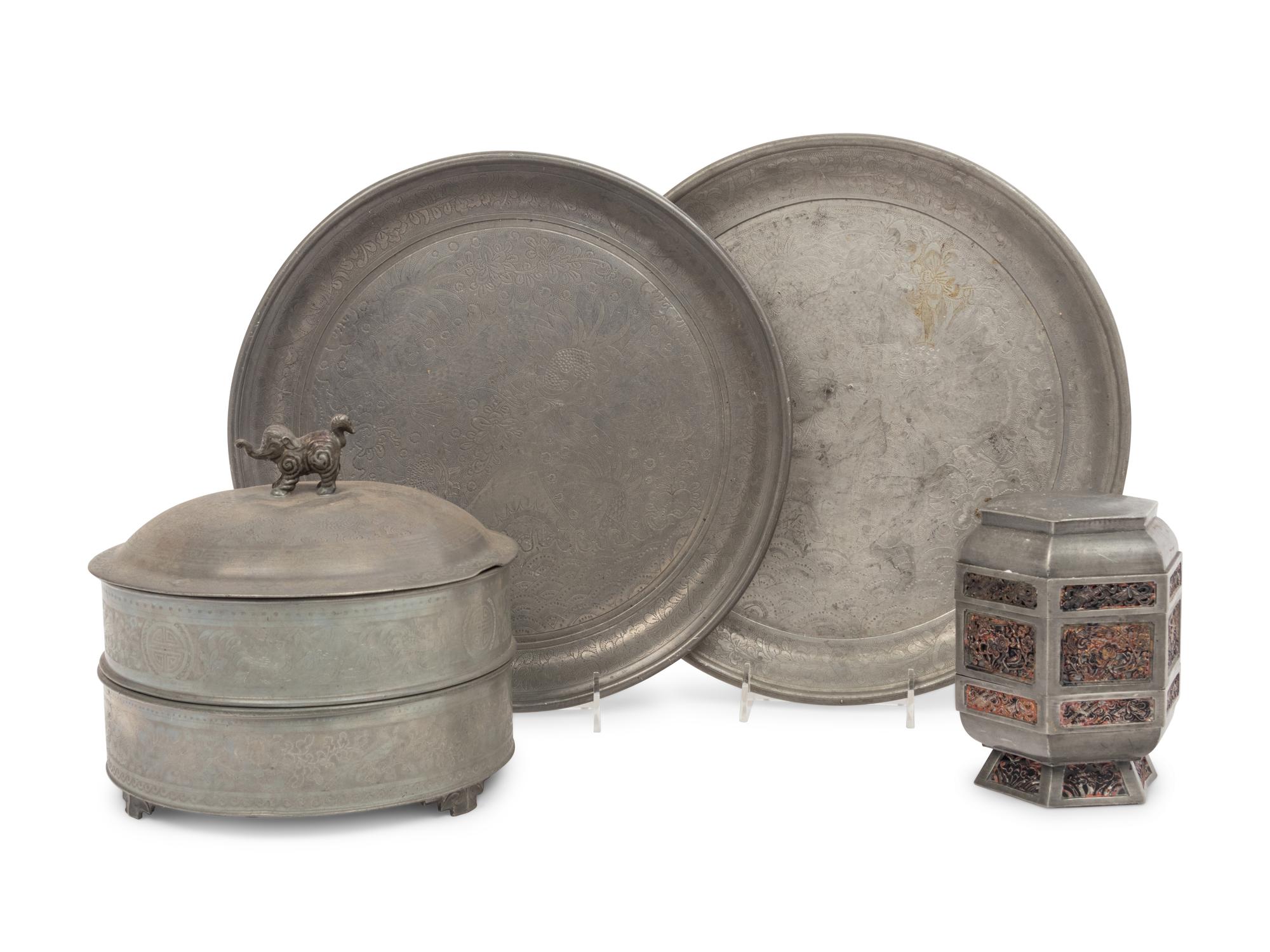 Four Chinese Pewter Articles