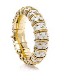 A Vintage 18 Karat Yellow Gold and White Enamel Paillonne Bracelet, Schlumberger for Tiffany & Co., France, 79.60 dwts.
