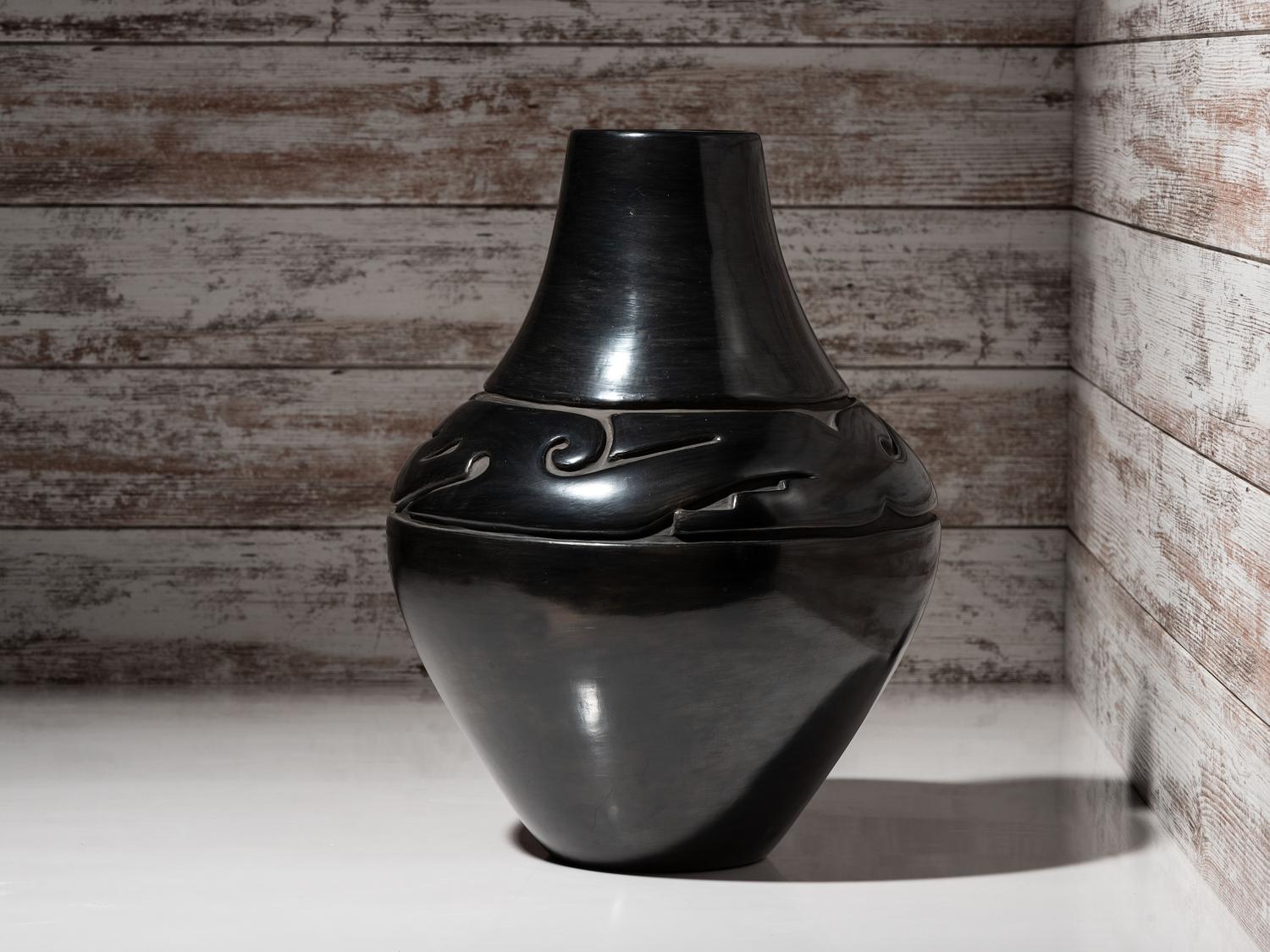 Carved Blackware Pottery Jar
