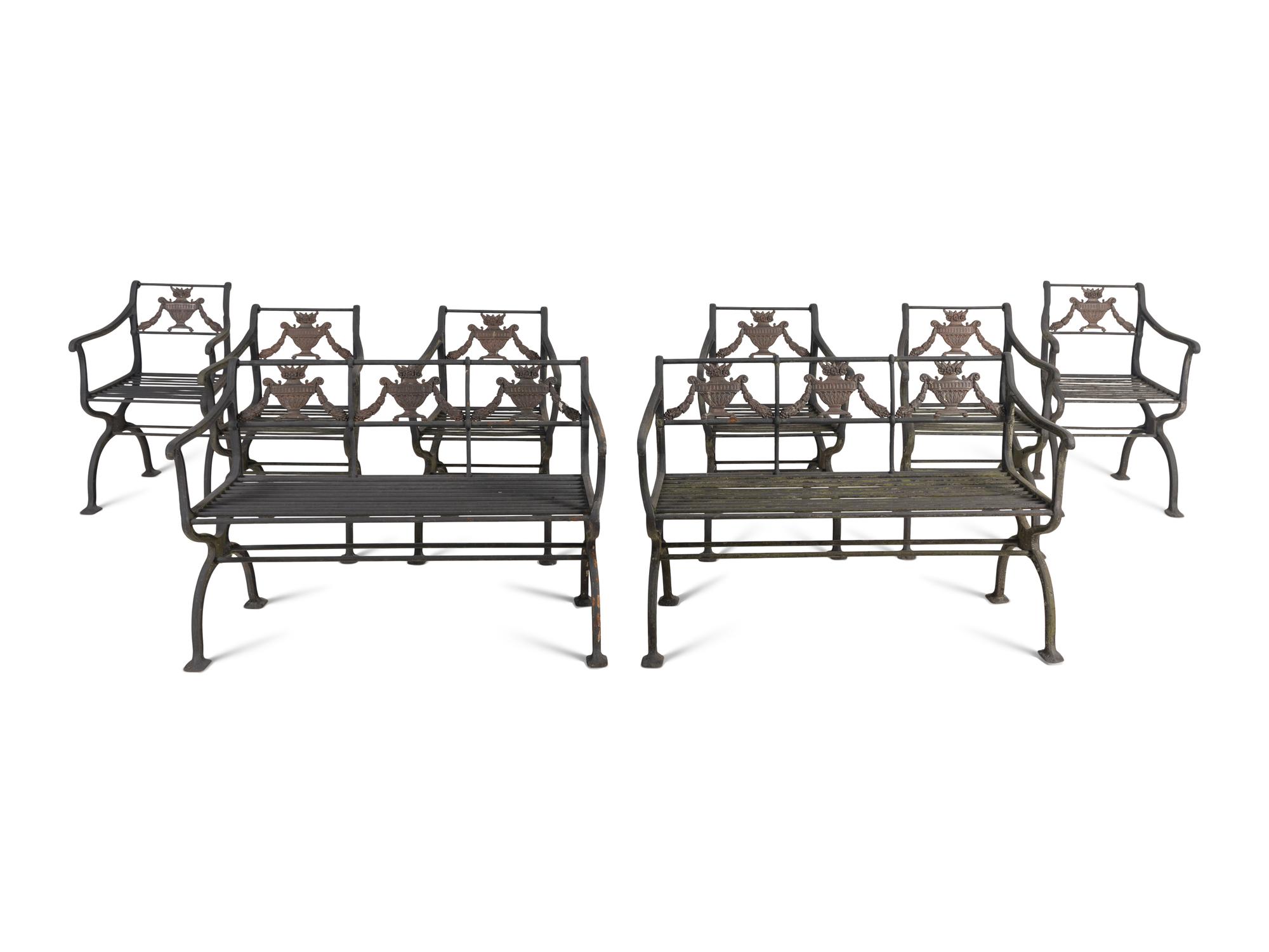 A Neoclassical Cast Iron Eight-Piece Garden Suite