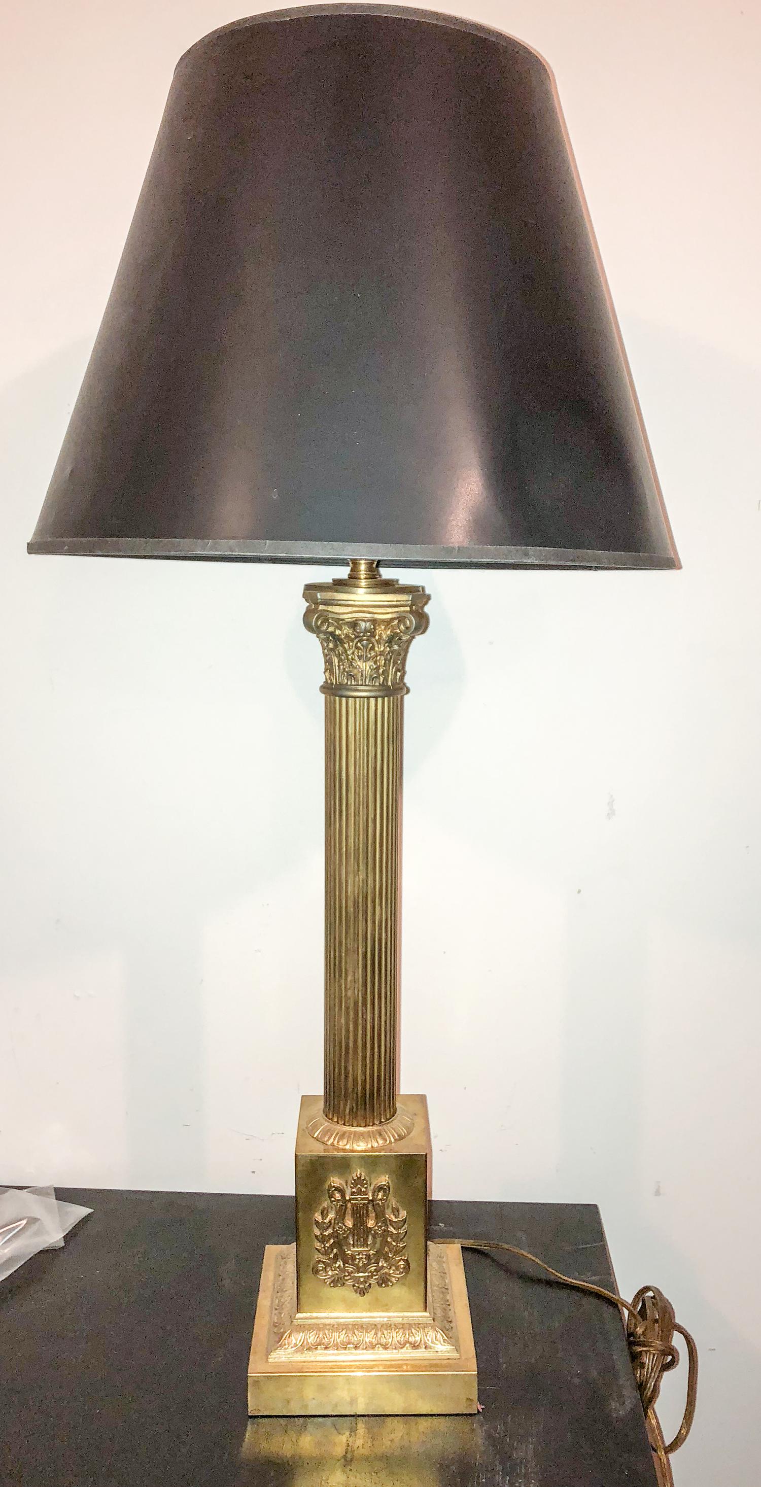 A Neoclassical Brass Table Lamp Height overall 34 inches. — 20TH CENTURY
