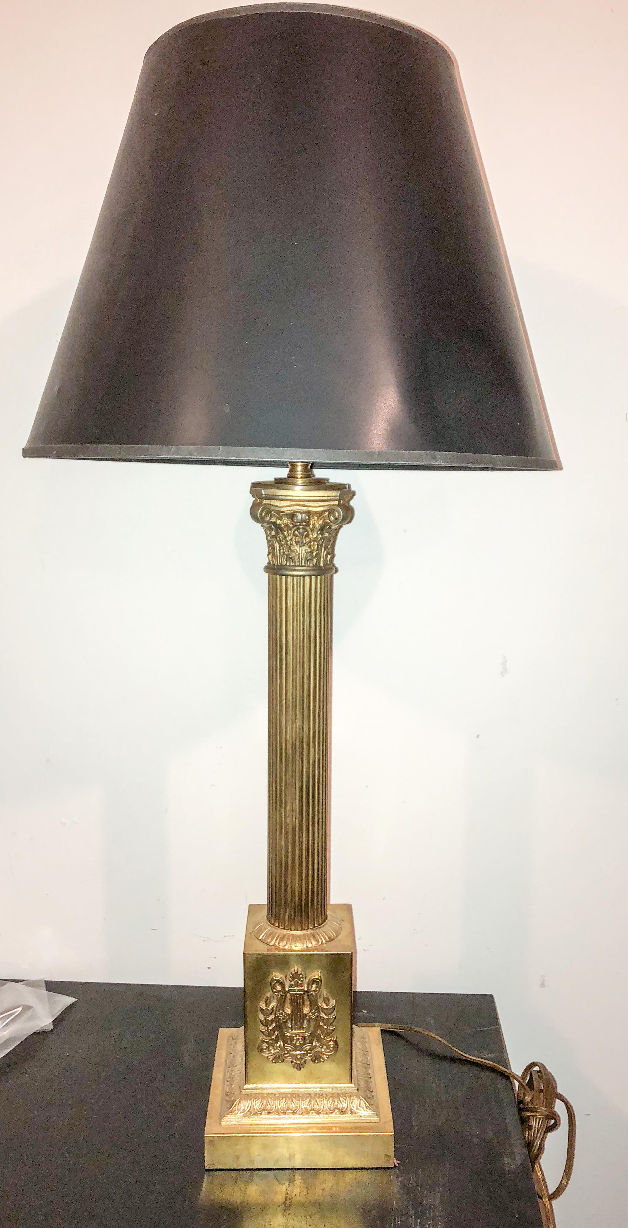 A Neoclassical Brass Table Lamp Height overall 34 inches. — 20TH CENTURY