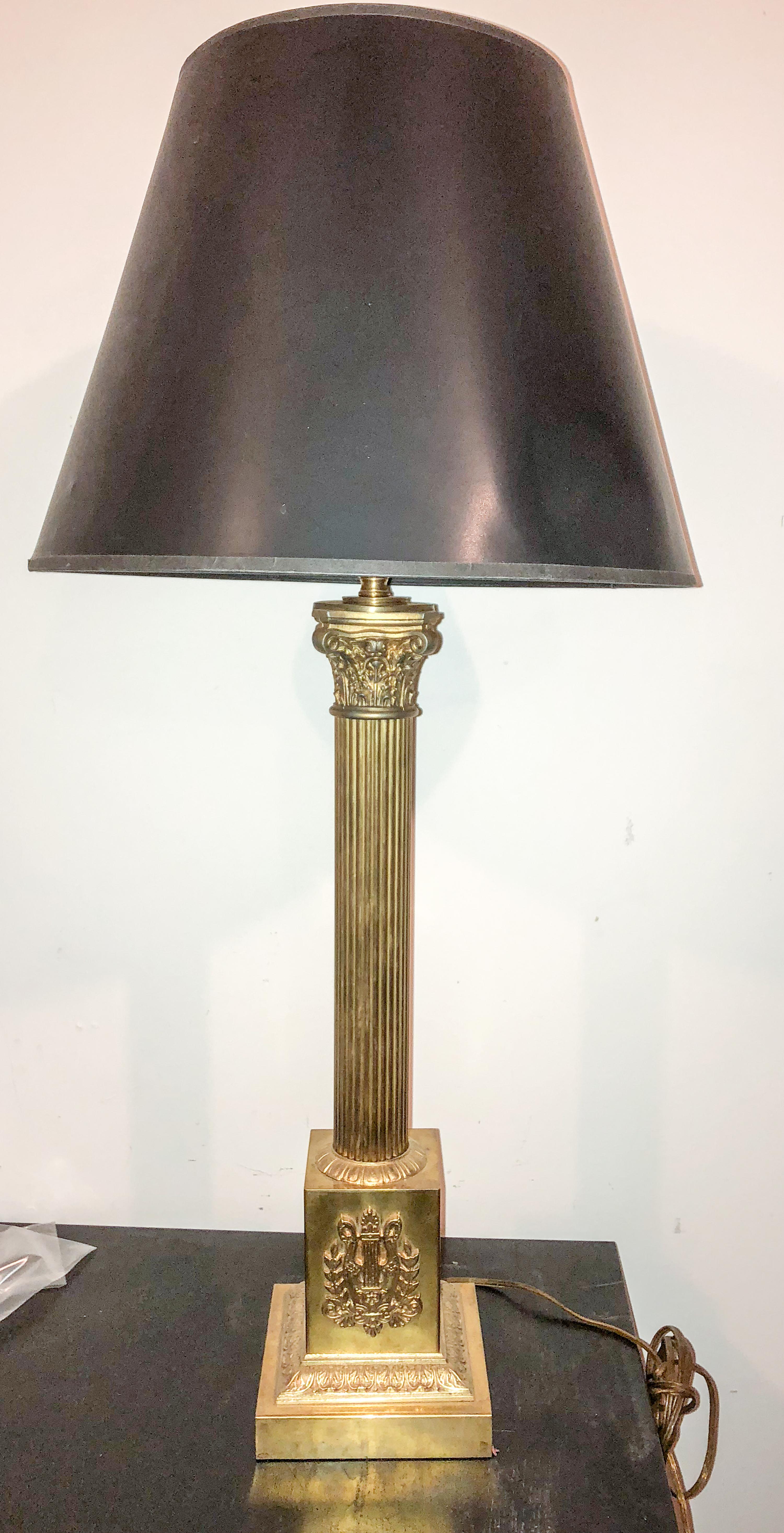 A Neoclassical Brass Table Lamp Height overall 34 inches. — 20TH CENTURY