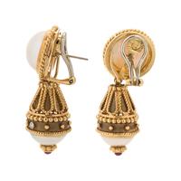 YELLOW GOLD, CULTURED MABE PEARL AND DIAMOND CONVERTIBLE EARCLIPS